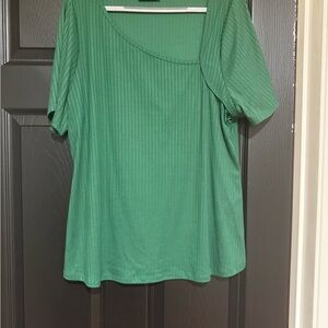 Lane Bryant Green Ribbed Blouse